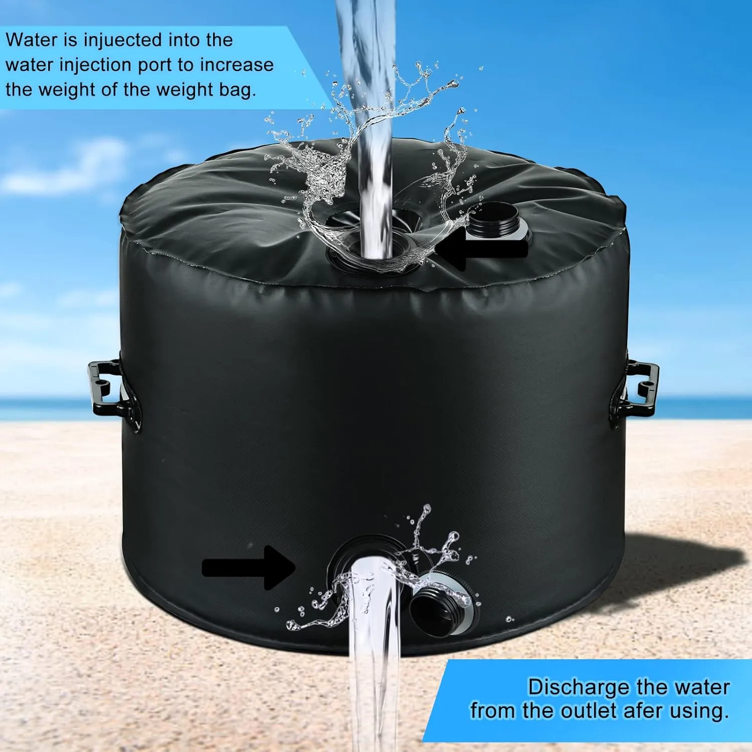 Up to 100Lb Patio Umbrella Base Weight Bag - Leak-Proof Water Weight Bag for Outdoor Umbrella Stands, Portable & Foldable for Market Umbrella, Cantilever & Offset Bases (Spun Polyester, Black)