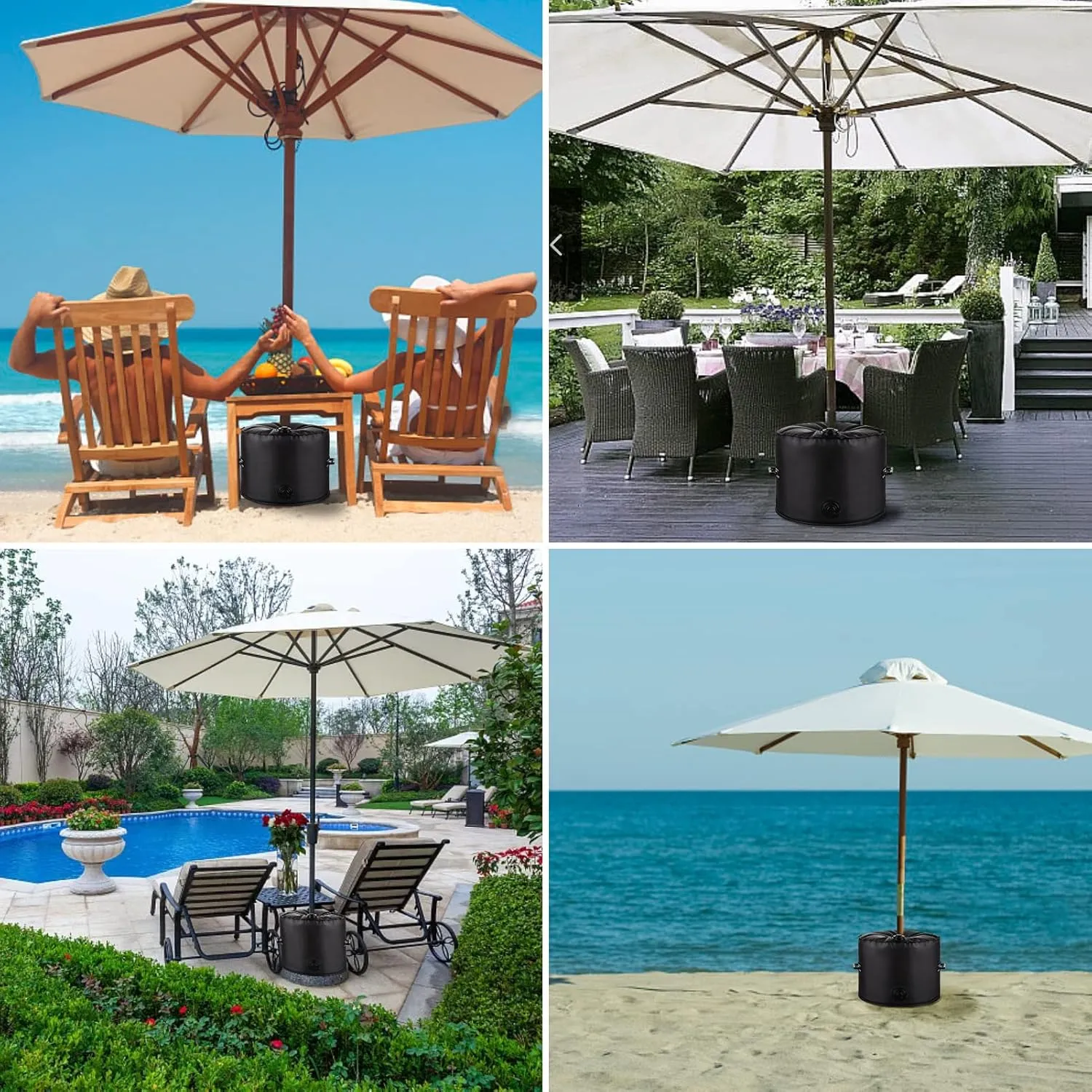 Up to 100Lb Patio Umbrella Base Weight Bag - Leak-Proof Water Weight Bag for Outdoor Umbrella Stands, Portable & Foldable for Market Umbrella, Cantilever & Offset Bases (Spun Polyester, Black)