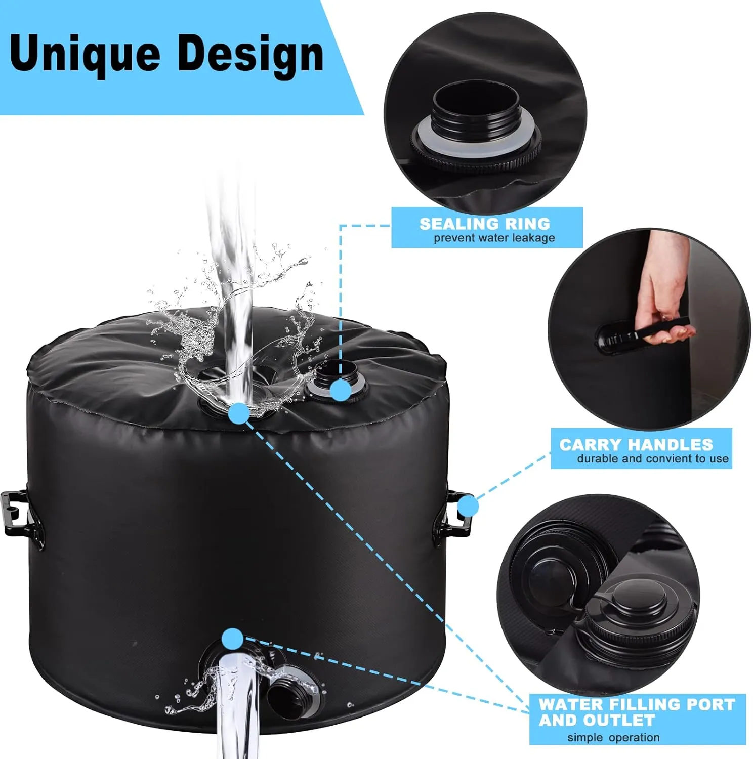 Up to 100Lb Patio Umbrella Base Weight Bag - Leak-Proof Water Weight Bag for Outdoor Umbrella Stands, Portable & Foldable for Market Umbrella, Cantilever & Offset Bases (Spun Polyester, Black)