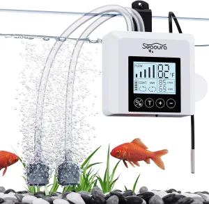 USB Rechargeable Portable Aerator Fish Tank with Digital Thermometer, Battery Powered Silent Air Pump Aquarium Bubbler for Bait Bucket 2.5w, Fishing Oxygen Pumps for Outdoor, Power Outages