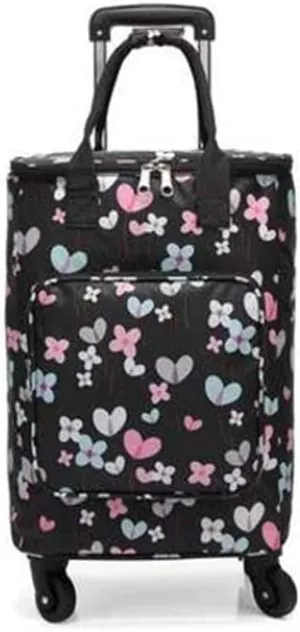Utility Shopping Cart Foldable Shopping Cart Oxford Cloth Insulation Practical Trolley Cart Suitable for Picnic Supermarket Travel(Black) Portable Grocery Cart to Save Space (Color : 1)