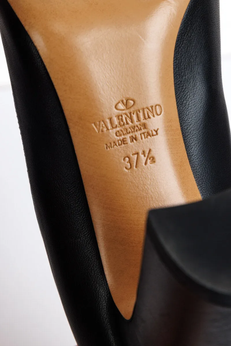 VALENTINO GARAVANI Black Leather Half Bow Block Heel Pumps