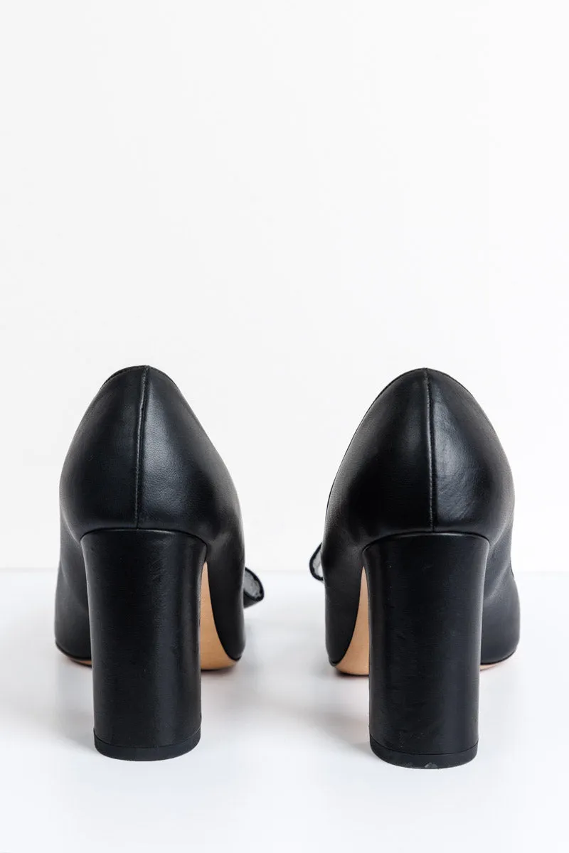 VALENTINO GARAVANI Black Leather Half Bow Block Heel Pumps