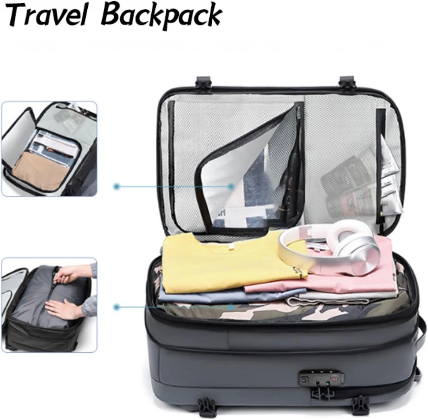 Veloutte Travel Backpack, Veloussette Prestige Space Bag, Velouette Prestige Space Bag, Multifunctional Waterproof (Dark Gray)