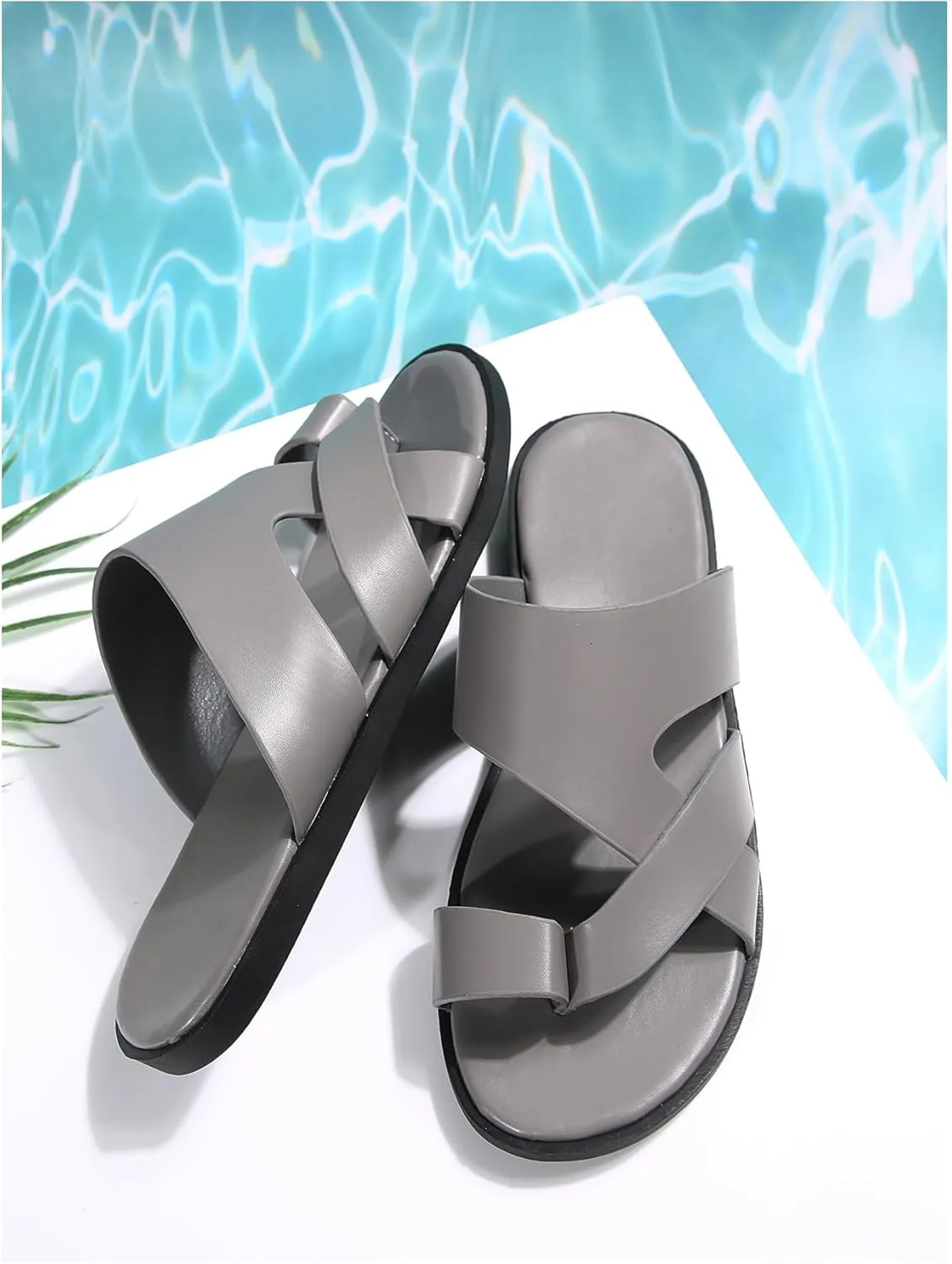 Verdusa Men's Casual Crisscross Leather Flip Flops Thong Sandals