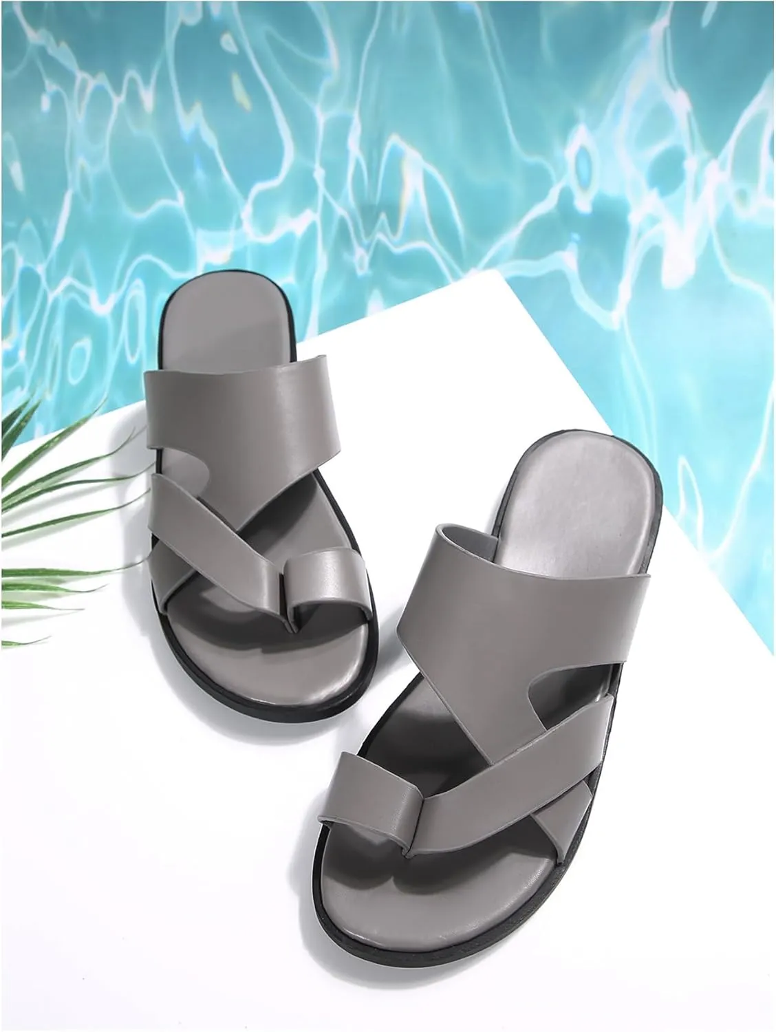 Verdusa Men's Casual Crisscross Leather Flip Flops Thong Sandals