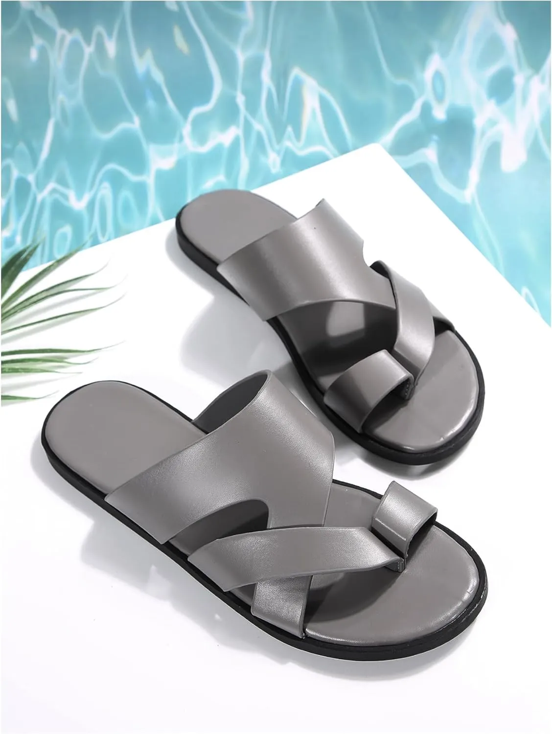 Verdusa Men's Casual Crisscross Leather Flip Flops Thong Sandals