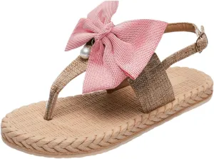 Verdusa Women's Bow Pearl Slingback Flip Flop Summer Thong Flat Sandals