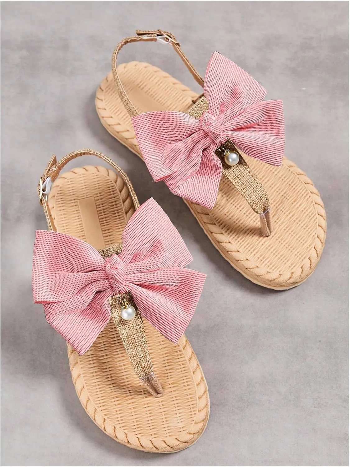 Verdusa Women's Bow Pearl Slingback Flip Flop Summer Thong Flat Sandals