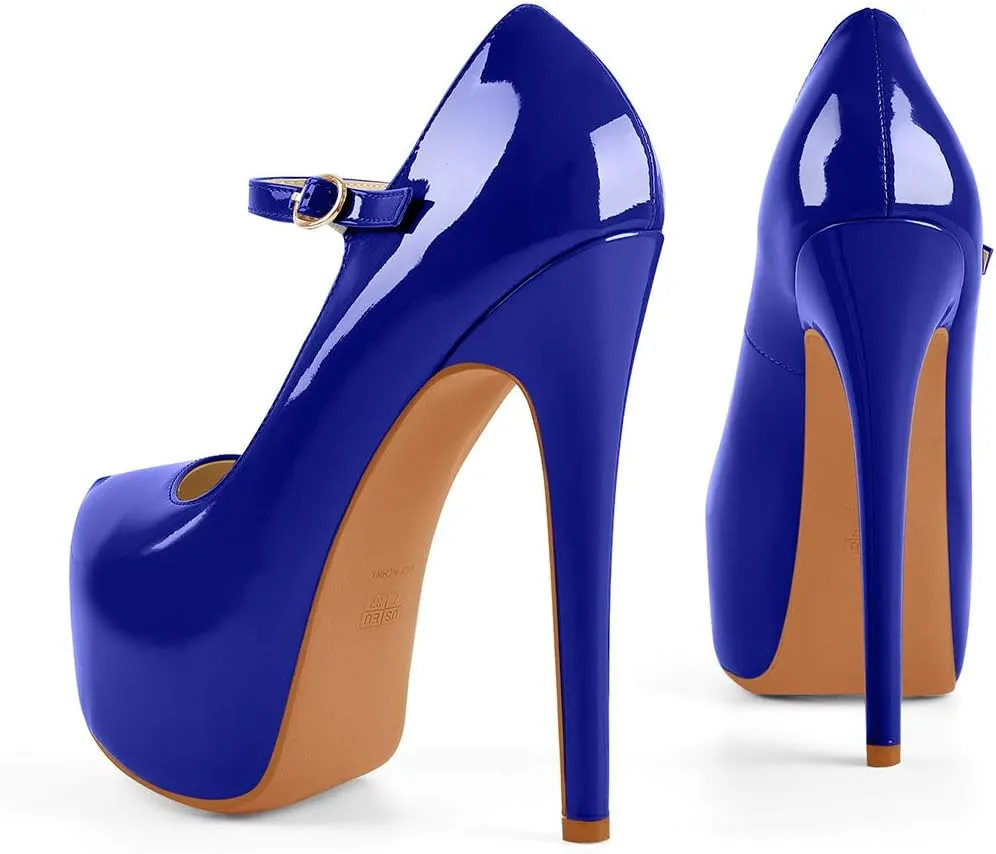 VERISSON Fashion Mary Jane High Heeled Platform Pumps Buckle Strappy Stiletto Court Shoes for Wedding Dress