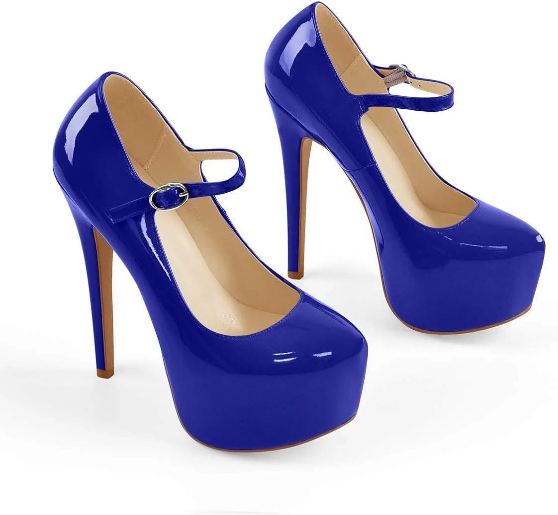 VERISSON Fashion Mary Jane High Heeled Platform Pumps Buckle Strappy Stiletto Court Shoes for Wedding Dress