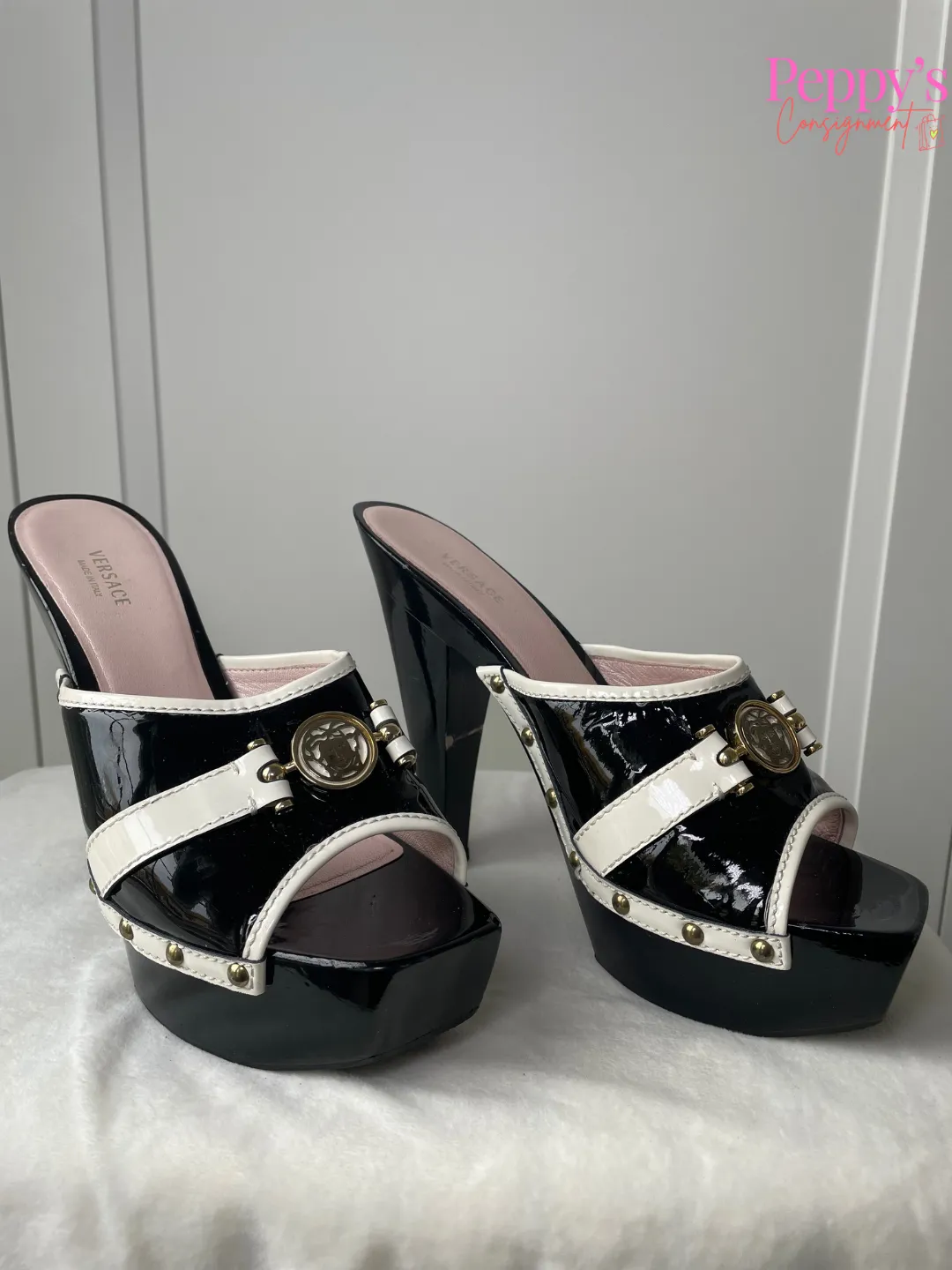 Versace Studded Platform Mule Slides Size 40.5