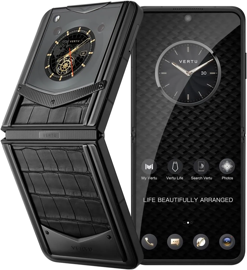 VERTU IRONFLIP Alligator Skin Flip Cell Phone, Unlocked Android 5G Smartphone, Foldable Design, One-Hand Control, 50MP Camera, 12G 512G, Dual SIM, 6.9" 120Hz OLED, 65W Fast Charge (Basalt Black)