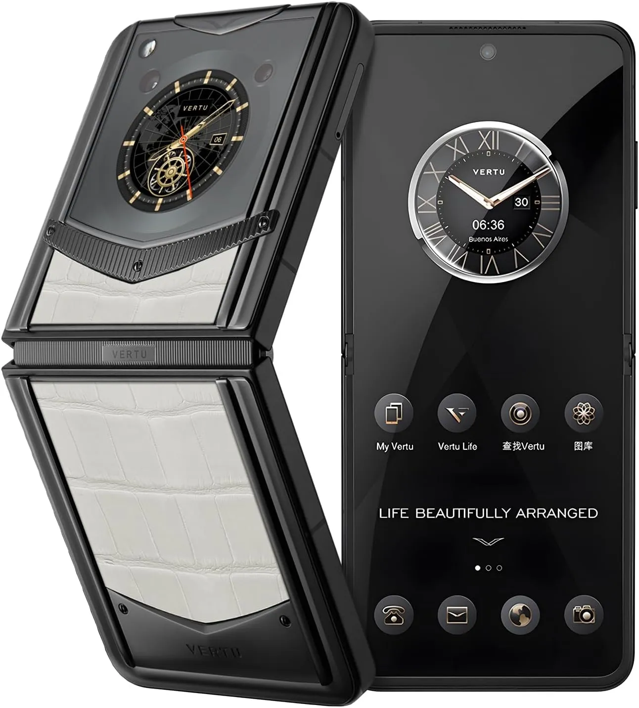 VERTU IRONFLIP Alligator Skin Flip Cell Phone, Unlocked Android 5G Smartphone, Foldable Design, One-Hand Control, 50MP Camera, 12G 512G, Dual SIM, 6.9" 120Hz OLED, 65W Fast Charge（Glacial White