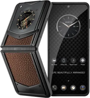 VERTU IRONFLIP Calf Skin Flip Cell Phone, Unlocked Android 5G Smartphone, Foldable Design, One-Hand Control, 50MP Camera, 12G 512G, Dual SIM, 6.9" 120Hz OLED, 65W Fast Charge (Caramel Brown)