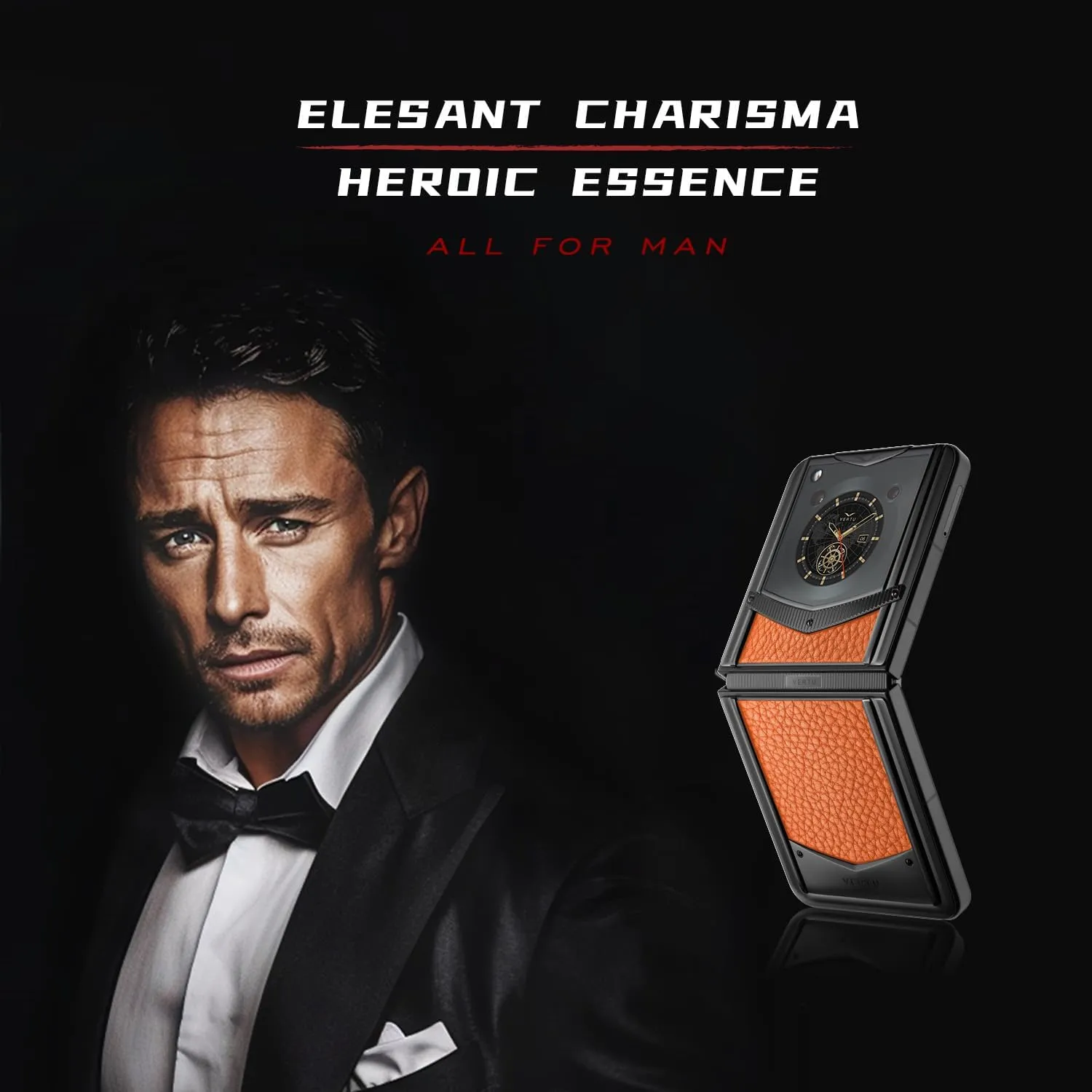 VERTU IRONFLIP Calf Skin Flip Cell Phone, Unlocked Android 5G Smartphone, Foldable Design, One-Hand Control, 50MP Camera, 12G 512G, Dual SIM, 6.9" 120Hz OLED, 65W Fast Charge (Dawning Orange)
