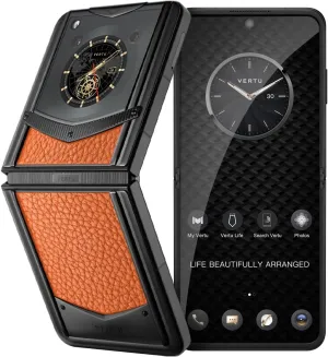VERTU IRONFLIP Calf Skin Flip Cell Phone, Unlocked Android 5G Smartphone, Foldable Design, One-Hand Control, 50MP Camera, 12G 512G, Dual SIM, 6.9" 120Hz OLED, 65W Fast Charge (Dawning Orange)