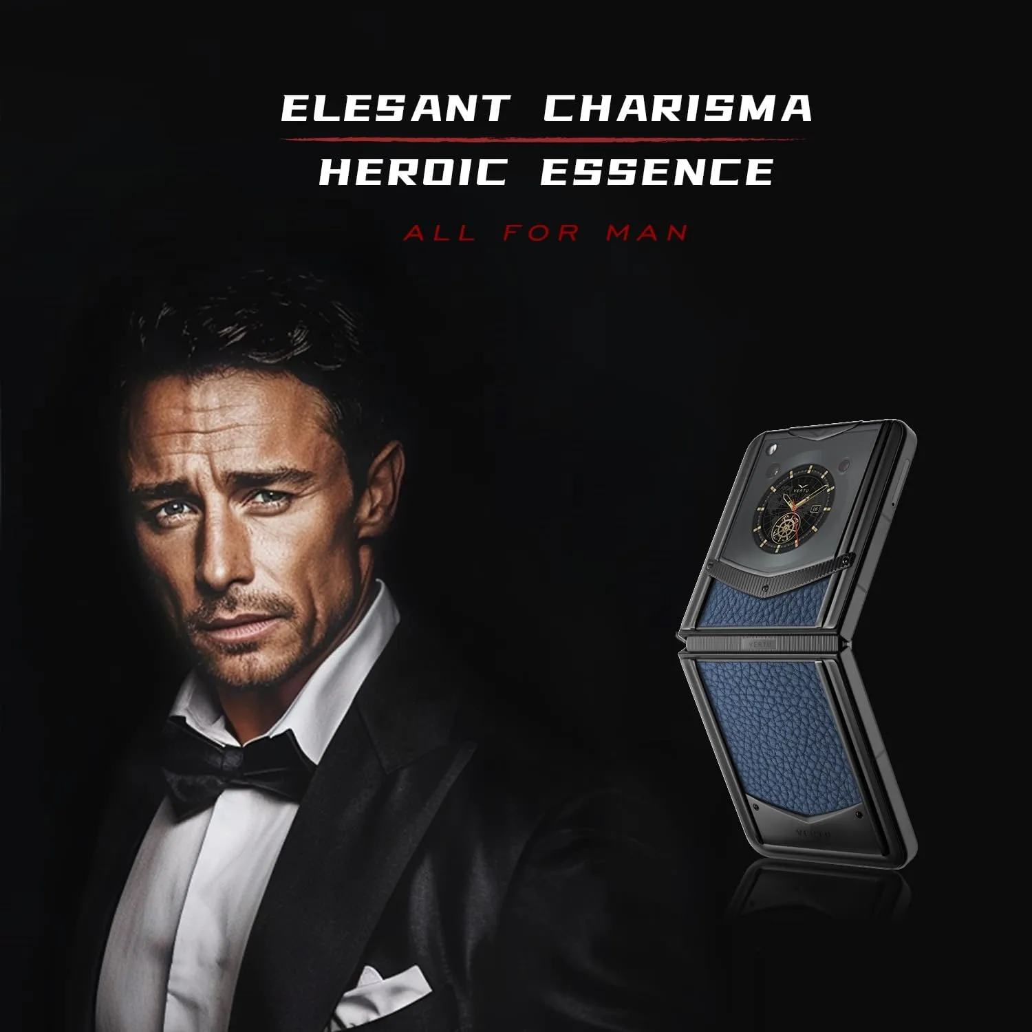 VERTU IRONFLIP Calf Skin Flip Cell Phone, Unlocked Android 5G Smartphone, Foldable Design, One-Hand Control, 50MP Camera, 12G 512G, Dual SIM, 6.9" 120Hz OLED, 65W Fast Charge (Gentleman Blue)