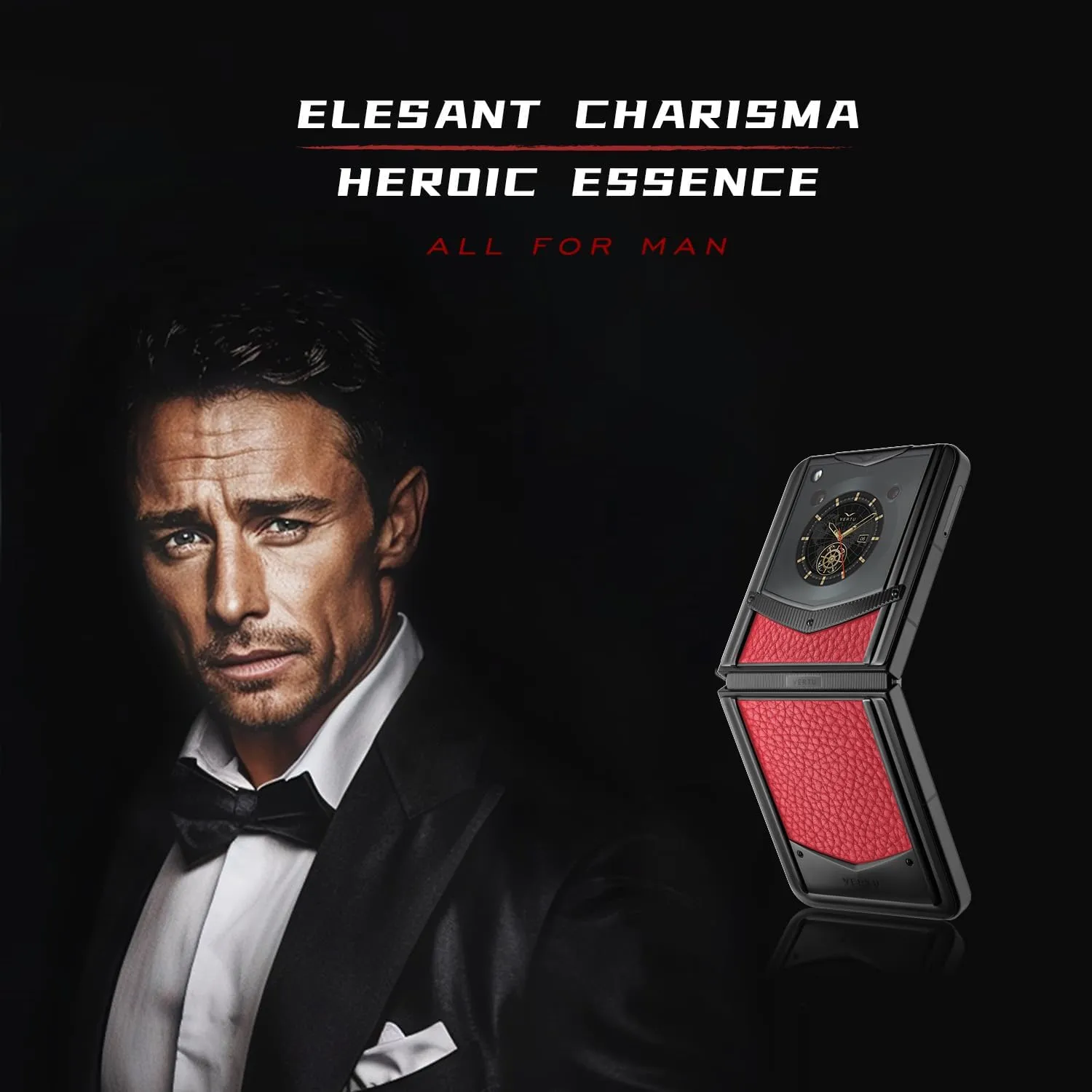 VERTU IRONFLIP Calf Skin Flip Cell Phone, Unlocked Android 5G Smartphone, Foldable Design, One-Hand Control, 50MP Camera, 12G 512G, Dual SIM, 6.9" 120Hz OLED, 65W Fast Charge (Raspberry Red)