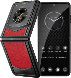 VERTU IRONFLIP Calf Skin Flip Cell Phone, Unlocked Android 5G Smartphone, Foldable Design, One-Hand Control, 50MP Camera, 12G 512G, Dual SIM, 6.9" 120Hz OLED, 65W Fast Charge (Raspberry Red)