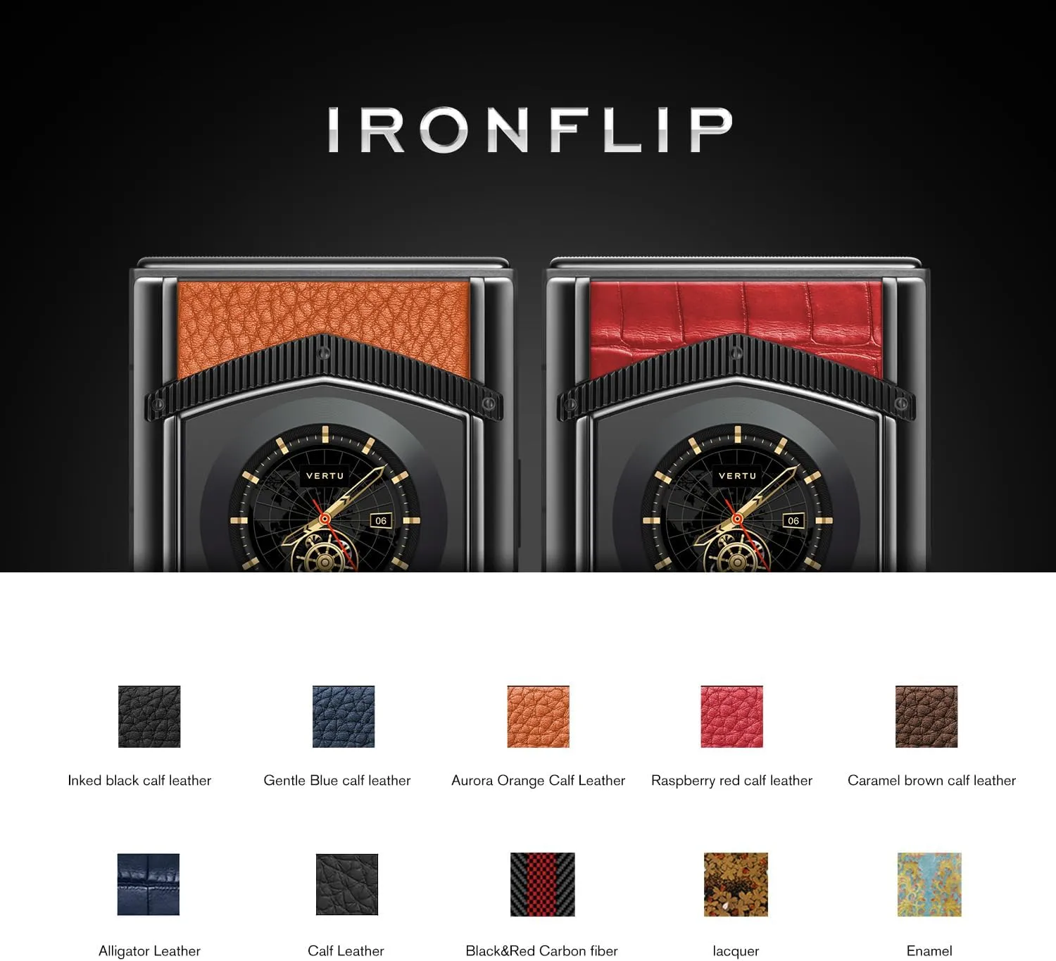 VERTU IRONFLIP Calf Skin Flip Cell Phone, Unlocked Android 5G Smartphone, Foldable Design, One-Hand Control, 50MP Camera, 12G 512G, Dual SIM, 6.9" 120Hz OLED, 65W Fast Charge (Raspberry Red)