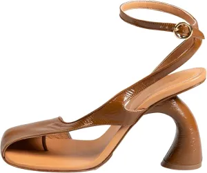 Vertundy Women's Flip Flop Heels High Heeled Sandals Leather Chunky Square Toe Adjustable Ankle Strap Buckle Dress Fashion Thong Brown Sandals