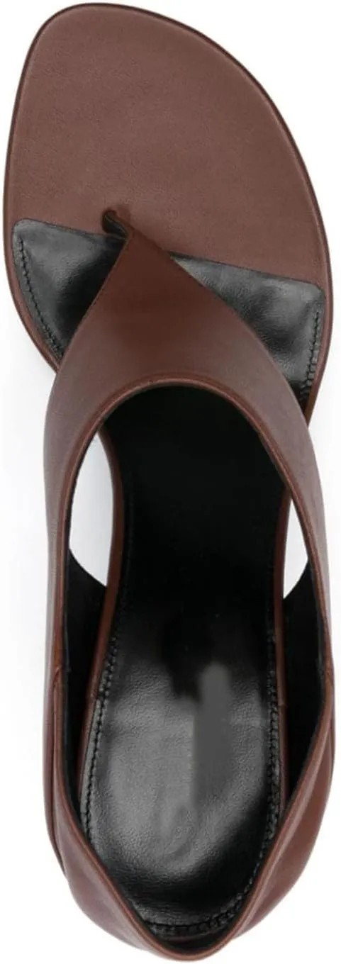 Vertundy Women's Leather High Heeled Sandals Open Round Toe T-bar Strap Stiletto Heels Slip On Fashion Comfortable Shoes