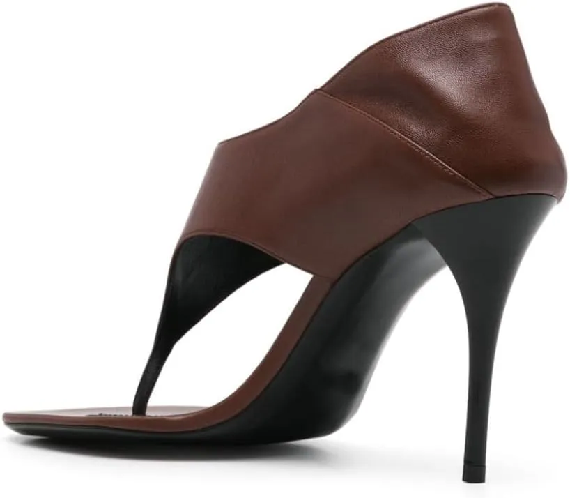 Vertundy Women's Leather High Heeled Sandals Open Round Toe T-bar Strap Stiletto Heels Slip On Fashion Comfortable Shoes