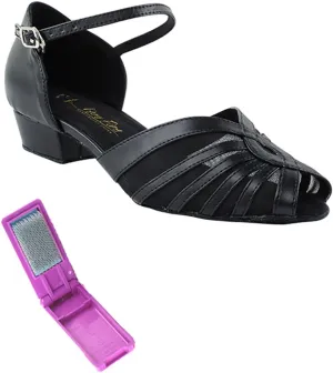 Very Fine Dance Shoes - Ladies Practice, Cuban Low Heel Ballroom Dance Shoes - 2719FT - 1-inch Heel and Foldable Brush Bundle