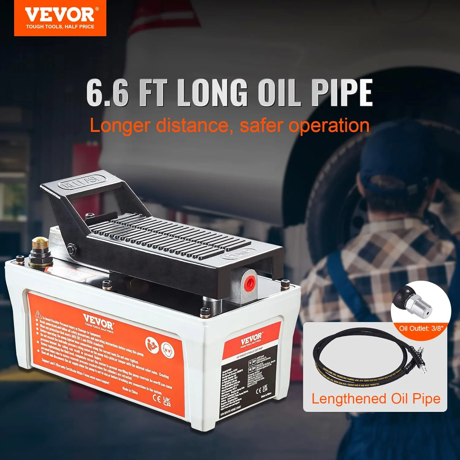 VEVOR 10,000 PSI 1/2 Gal Reservoir Air Over Hydraulic Pump, Gray