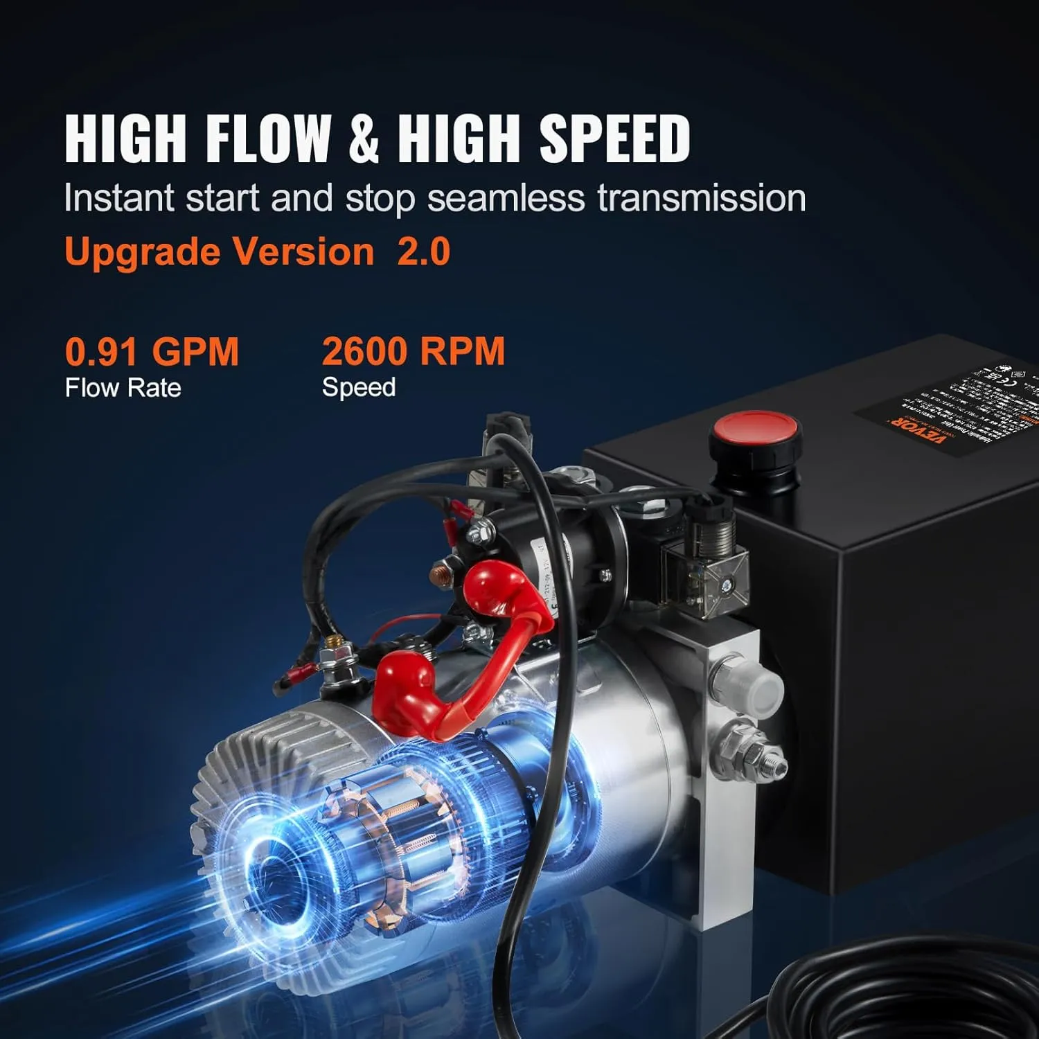 VEVOR 8 Quart Hydraulic Power Unit, Double Acting Dump Trailer Pump, 0.91 GPM Flow Rate, 3200 PSI Max Relief Pressure, DC 12V Hydraulic Pump for Dump Trailer Car Lifting