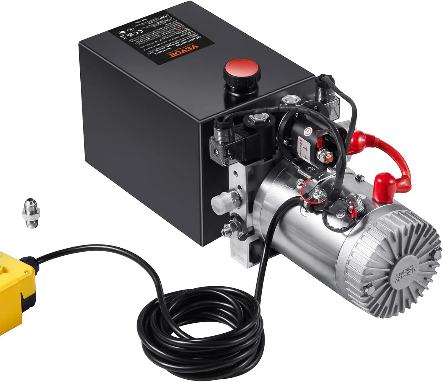 VEVOR 8 Quart Hydraulic Power Unit, Double Acting Dump Trailer Pump, 0.91 GPM Flow Rate, 3200 PSI Max Relief Pressure, DC 12V Hydraulic Pump for Dump Trailer Car Lifting