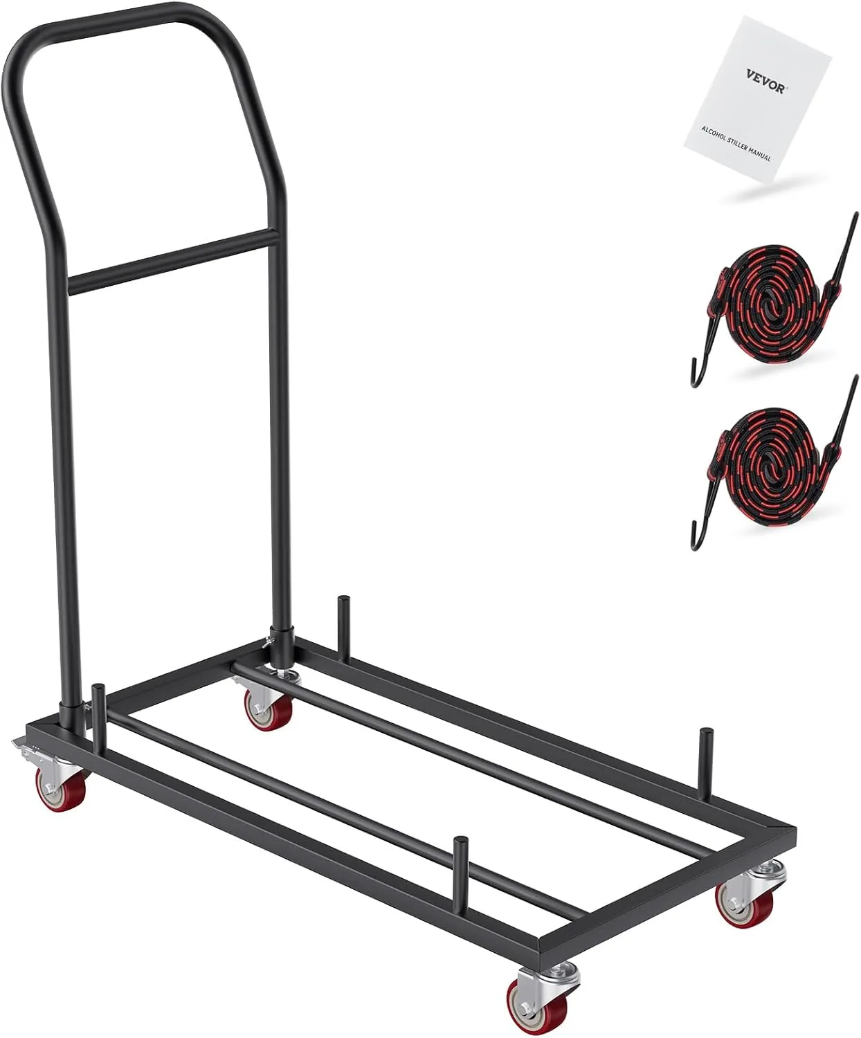 VEVOR Folding Chair Cart, Iron Commercial Trolley with 12 Chairs Capacity, Foldable Chairs Rack Dolly with 4 Casters, Storage Transport Cart for Flat Stacking Plastic Resin and Wood Chairs, Black