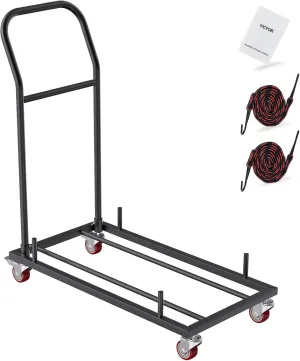 VEVOR Folding Chair Cart, Iron Commercial Trolley with 12 Chairs Capacity, Foldable Chairs Rack Dolly with 4 Casters, Storage Transport Cart for Flat Stacking Plastic Resin and Wood Chairs, Black
