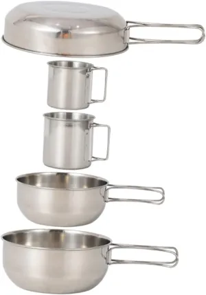 VICASKY 5Pcs Outdoor Stainless Steel Camping Tableware Frying Pan Cup Set Portable Picnic Cooking Tool for Hiking Fishing and Outdoor Use and Quick Drying