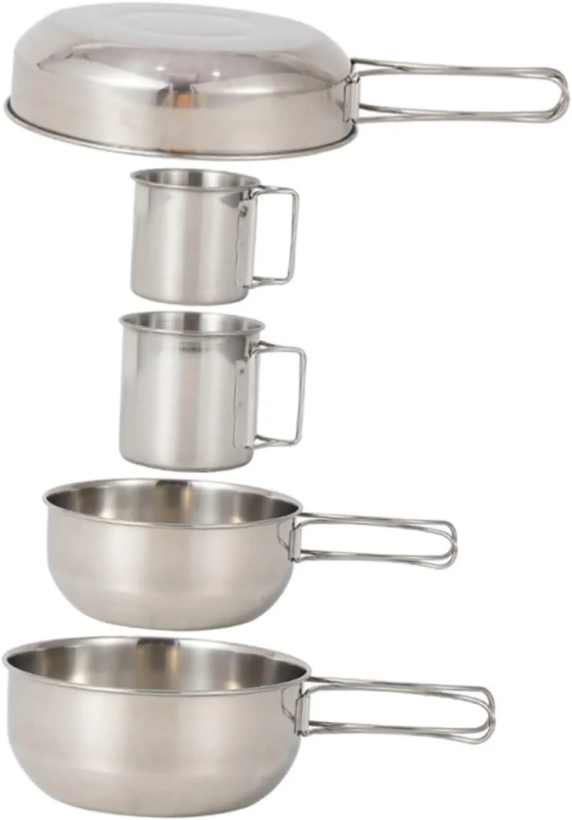 VICASKY 5Pcs Outdoor Stainless Steel Camping Tableware Frying Pan Cup Set Portable Picnic Cooking Tool for Hiking Fishing and Outdoor Use and Quick Drying