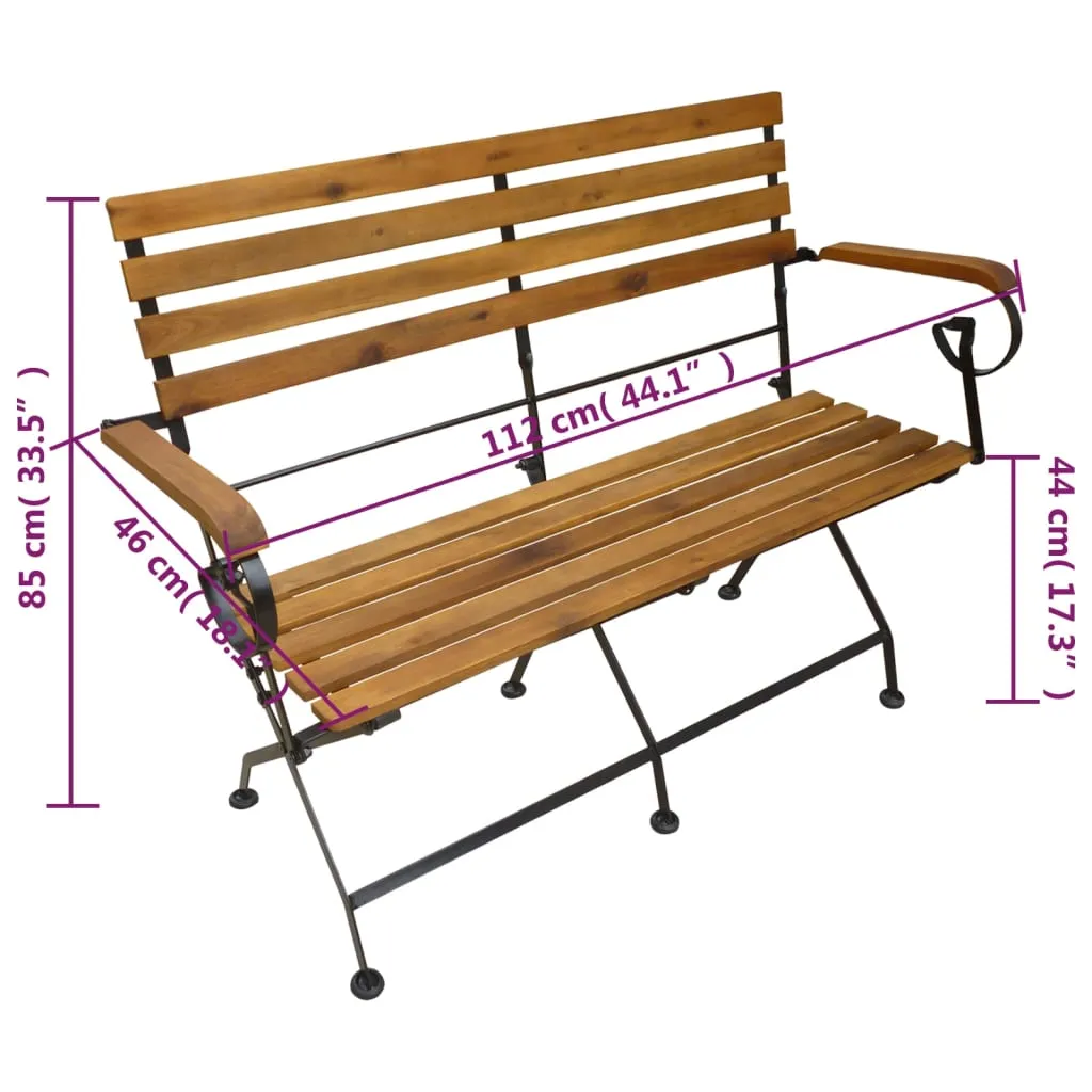 vidaXL Folding Patio Bench 44.1" Solid Wood Acacia