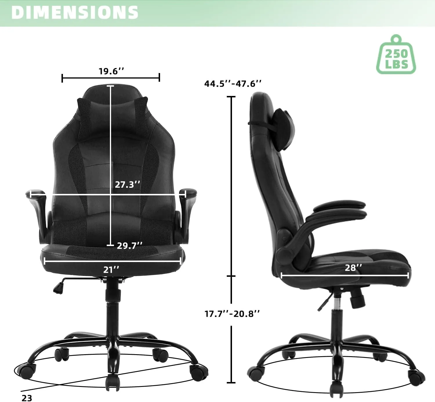 Video Gaming Chair,Ergonomic Computer Office Desk Chair with Comfy Lumbar Support, PU Leather Recliner with Headrest, Fixed Up Armrest, Height Adjustable with 360° Swivel for Adults Gaming,Black