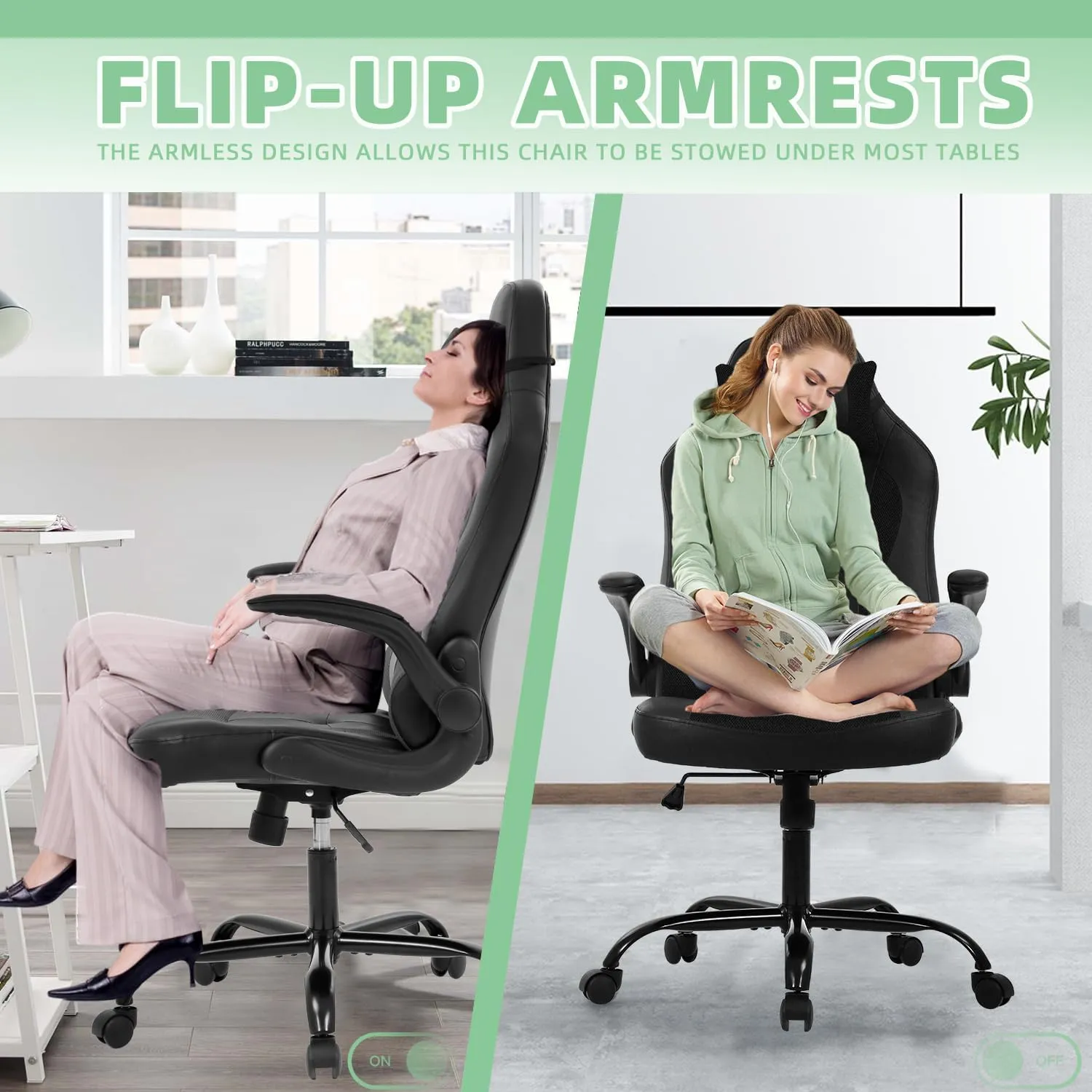 Video Gaming Chair,Ergonomic Computer Office Desk Chair with Comfy Lumbar Support, PU Leather Recliner with Headrest, Fixed Up Armrest, Height Adjustable with 360° Swivel for Adults Gaming,Black