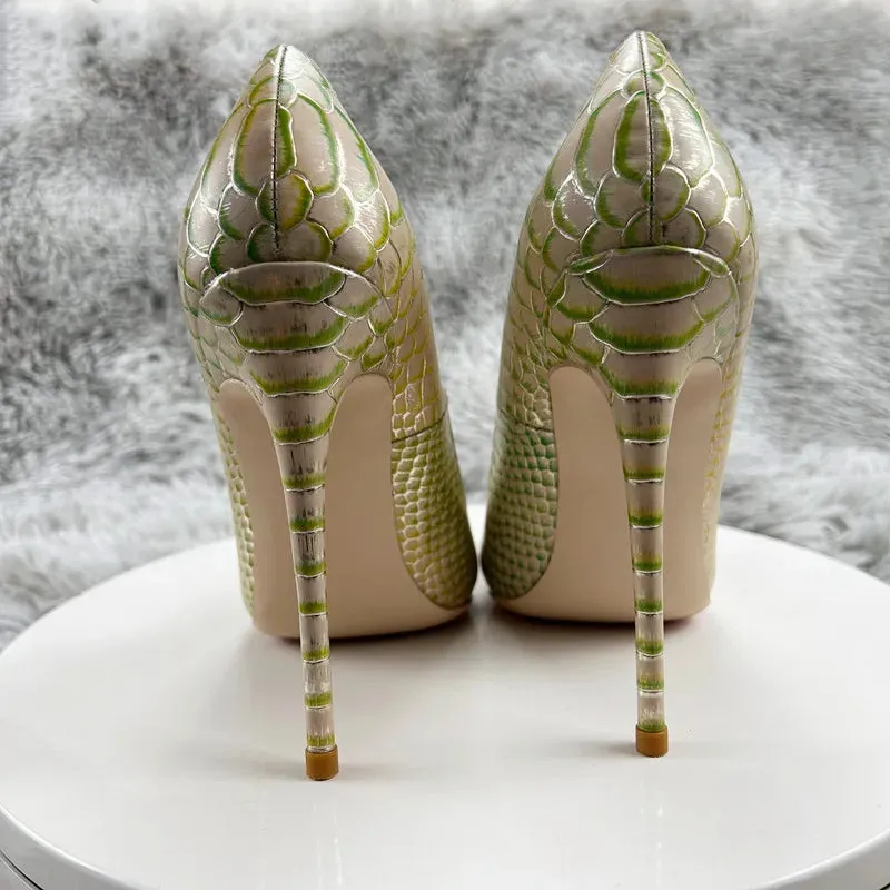 Vintage snake pattern Snakeskin Embossed Pattern Women Pointy Toe High Heel