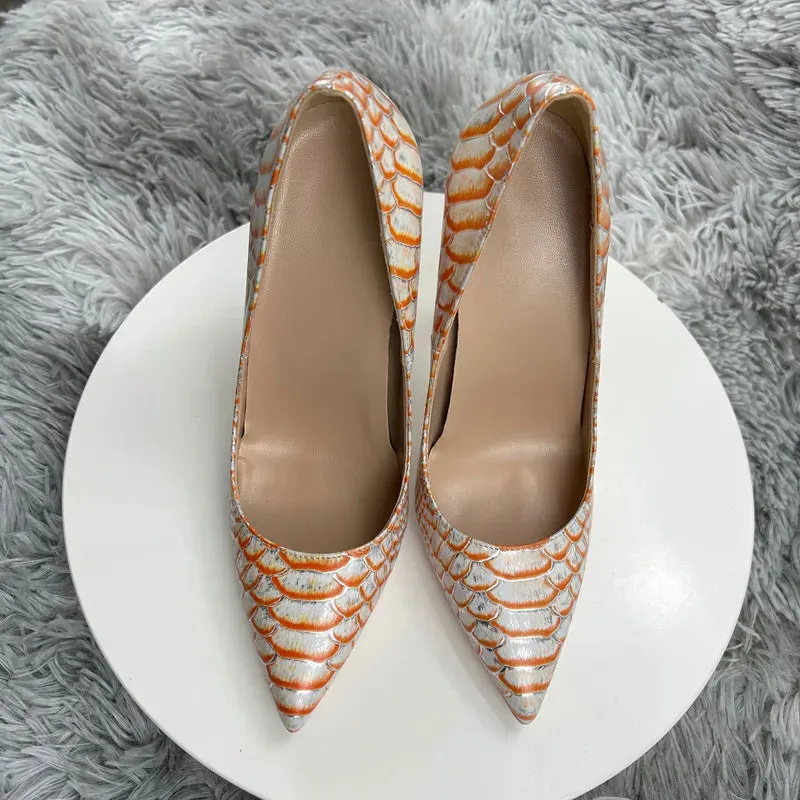 Vintage snake pattern Snakeskin Embossed Pattern Women Pointy Toe High Heel