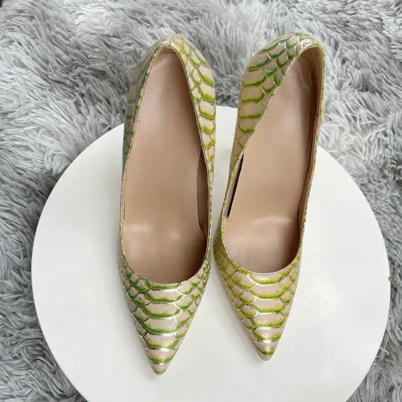 Vintage snake pattern Snakeskin Embossed Pattern Women Pointy Toe High Heel