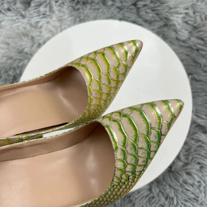 Vintage snake pattern Snakeskin Embossed Pattern Women Pointy Toe High Heel