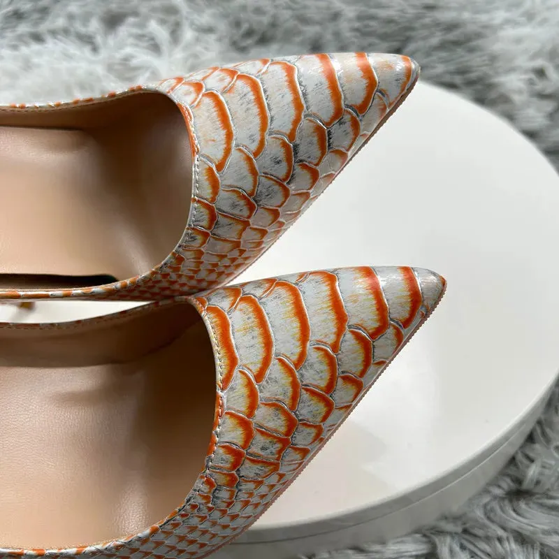 Vintage snake pattern Snakeskin Embossed Pattern Women Pointy Toe High Heel
