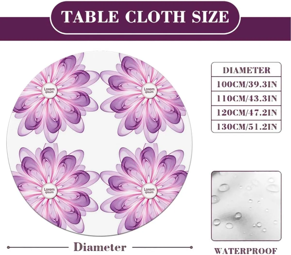 Violet Elastic Edged Table Cover Flourish Vision Petals Dreamlike Print Covers for The Home Elastic Edged Flannel Backed Fitted Table Cover Floral Spirals Fit for 36""-39"" Table