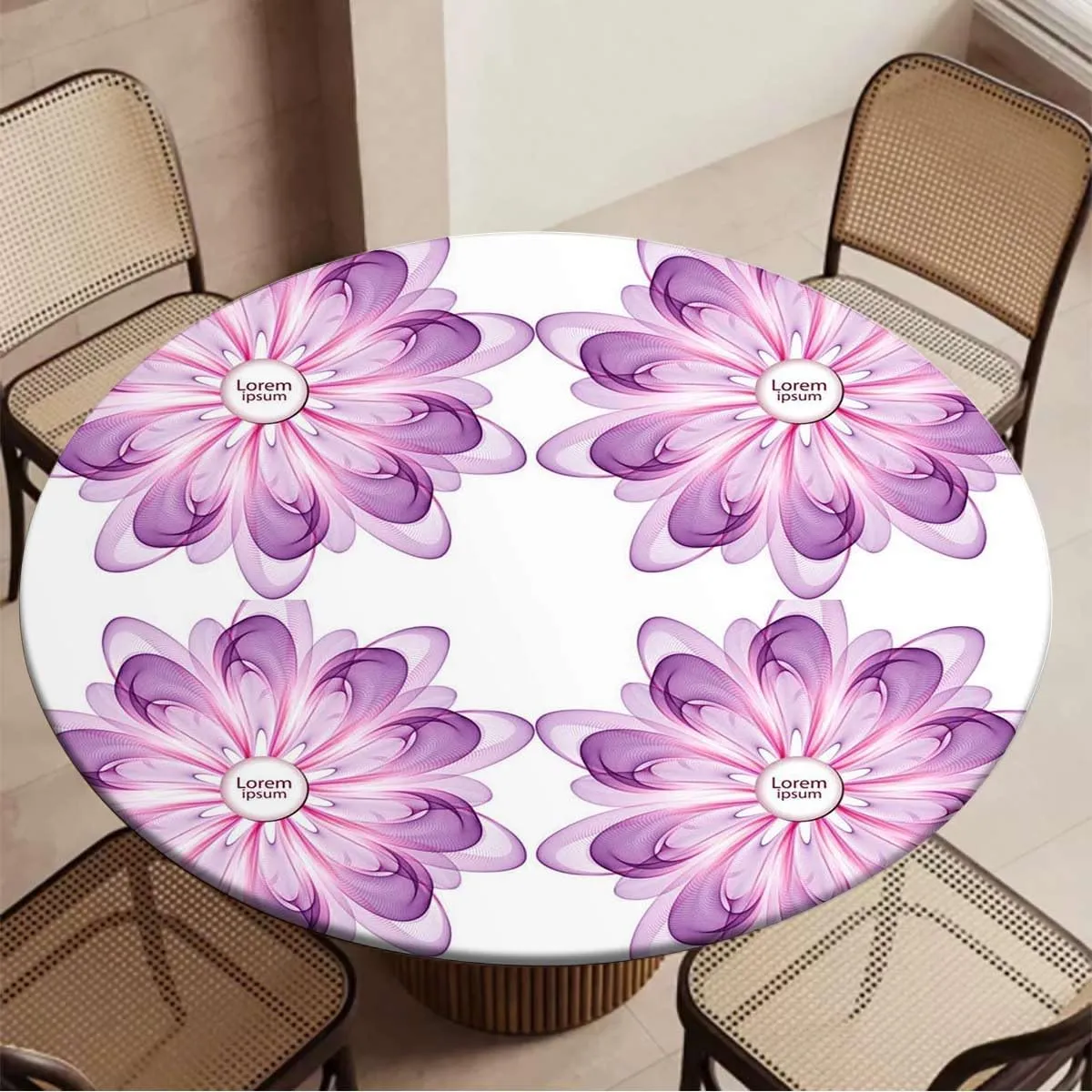 Violet Elastic Edged Table Cover Flourish Vision Petals Dreamlike Print Covers for The Home Elastic Edged Flannel Backed Fitted Table Cover Floral Spirals Fit for 36""-39"" Table