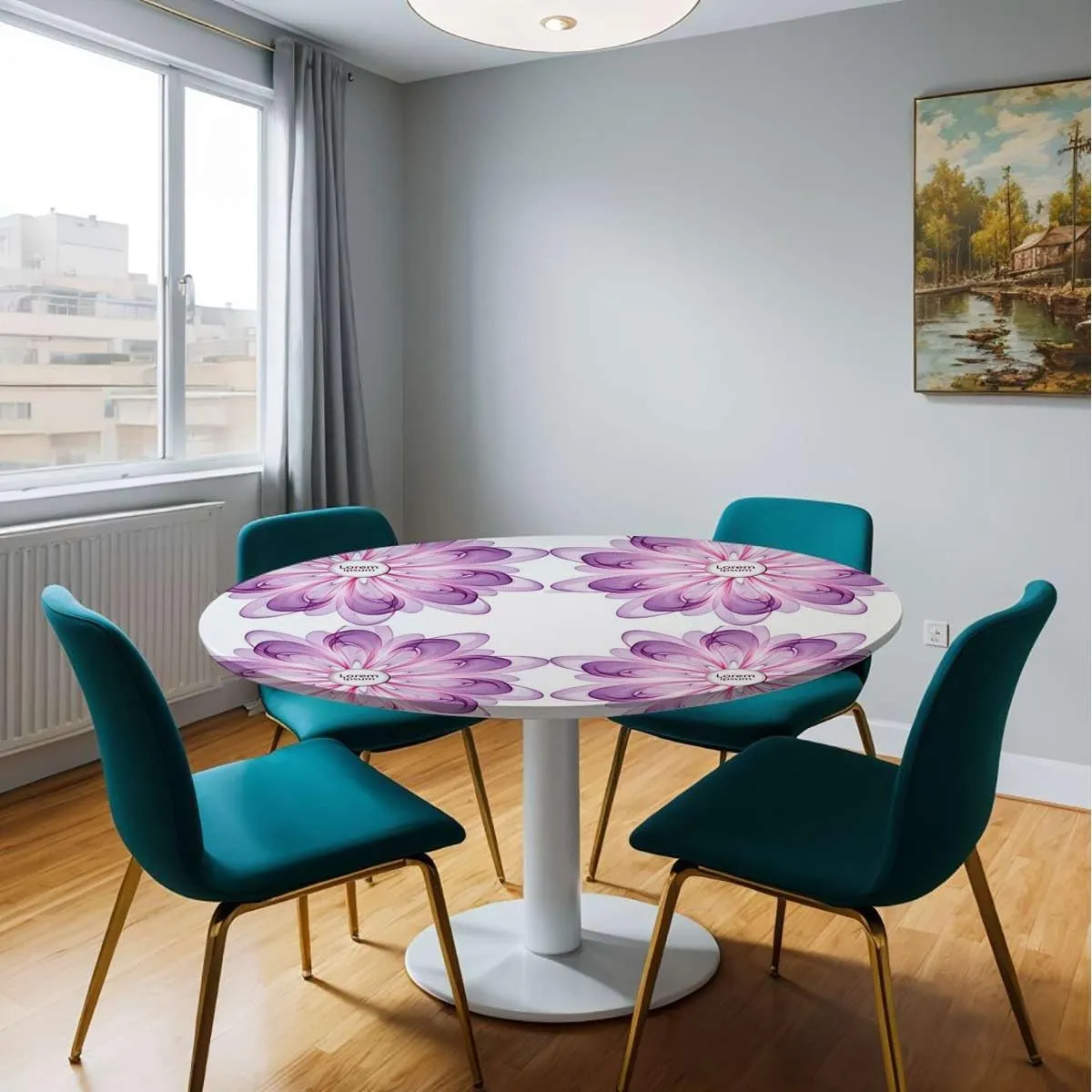 Violet Elastic Edged Table Cover Flourish Vision Petals Dreamlike Print Covers for The Home Elastic Edged Flannel Backed Fitted Table Cover Floral Spirals Fit for 36""-39"" Table
