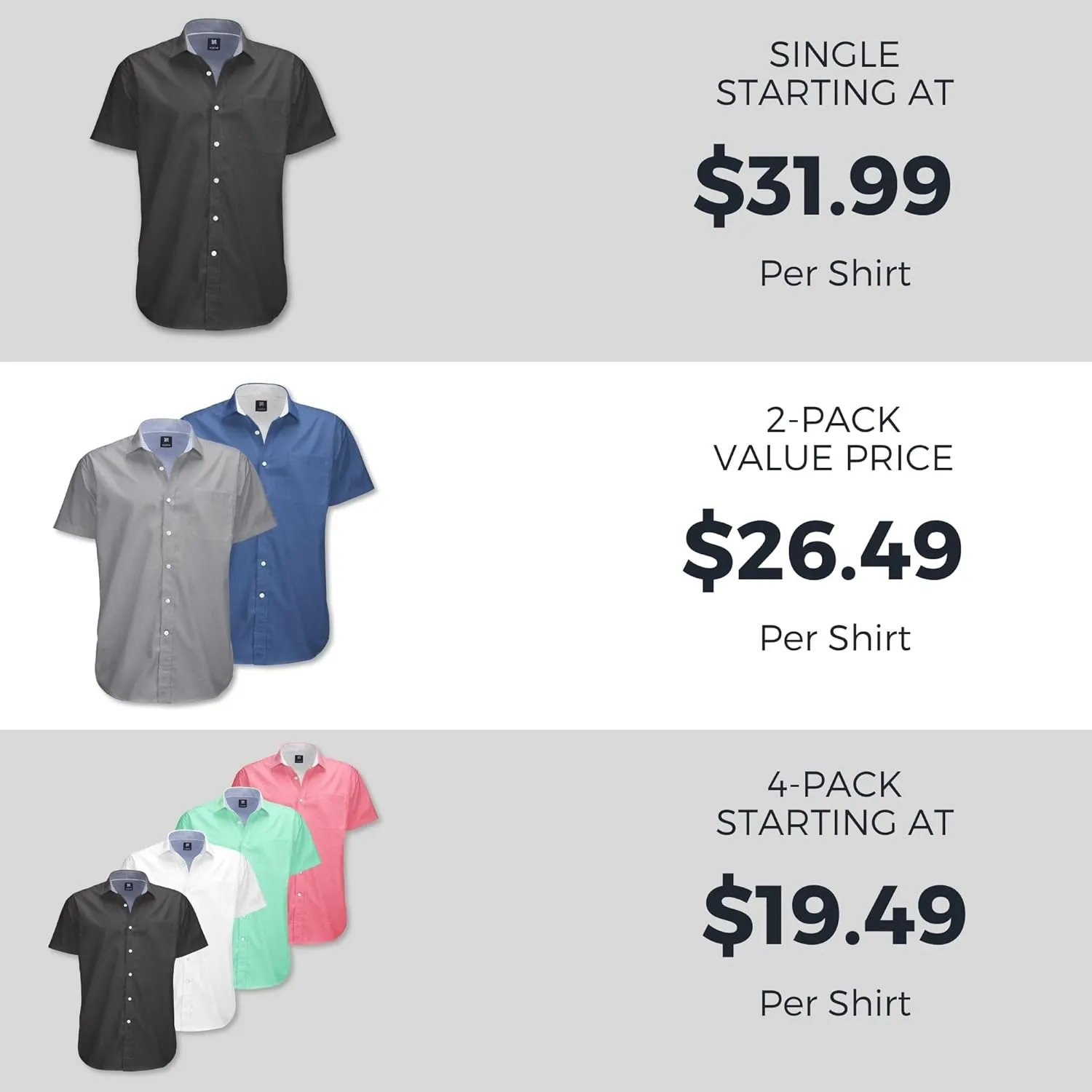 Visive Mens Shirts Multi Packs Short Sleeve Button Down Dress Shirts Solid Color Big and Tall