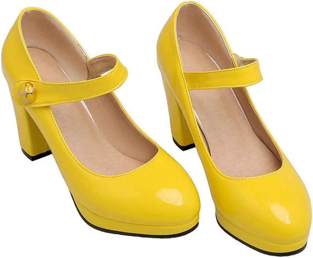 VOKLIN Women's Round Toe Platform Mary Jane Pumps Patent Leather Chunky Block High Heel Oxford Dress Shoes