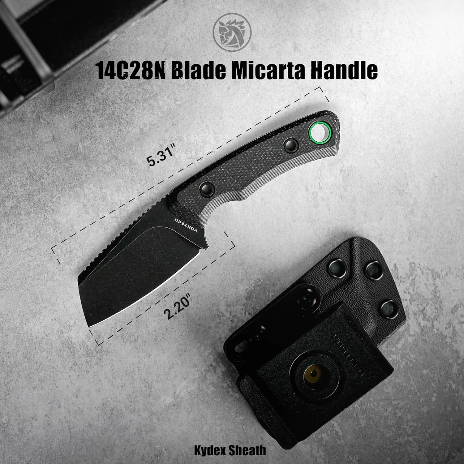 Vosteed Marmoset EDC Fixed Blade Knife - 2.20" 14C28N Blade with Sheath, Black Micarta Handle with S.O.A.R. Clip for Hunting Survival Knives - D0702